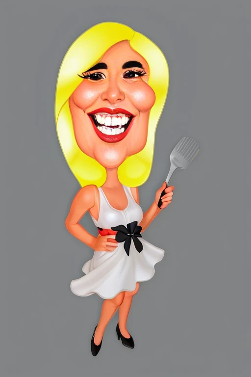 cartoon woman in white dress holding a spatula and smiling, caricature illustration, caricature style, in cartoon style, caricature!!!, inspired by Shirley Teed, caricature, caricature, cartoon style illustration, cartoon portrait, caricature, style cartoon art, cel shaded:15, Elaine, cartoon illustration, Cartoon character, cartoon digital art, cel shaded, 8k