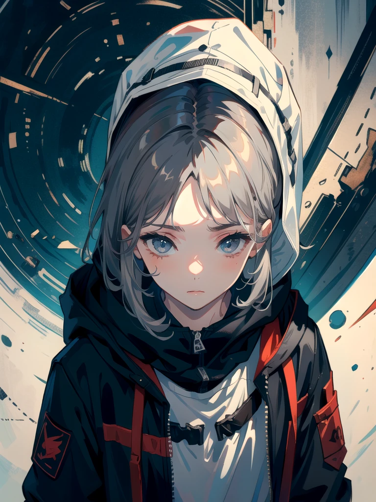 ((best quality)), ((masterpiece)), (detailed), boy, sniper, ash gray hair, lonely, hooded, (mask up), lonley, ((chic))