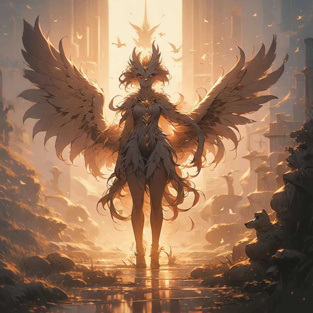 a close up of a bird with a long tail and a large wing, concept art by Jaime Jones, cgsociety, hurufiyya, mythical creature, gryphon, a mythical creature, harpy, fantasy creature, huge feathery wings, with large wings, from pathfinder, flying mythical beasts, fantasy creatures, mythical creatures, a phoenix, young harpy-girl