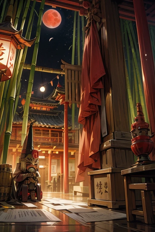 Masquerade Mask,military cap,Tanabata,Write a wish on a strip of paper,shrine,Bamboo, droid,MECA,artistic,Red Moon,
