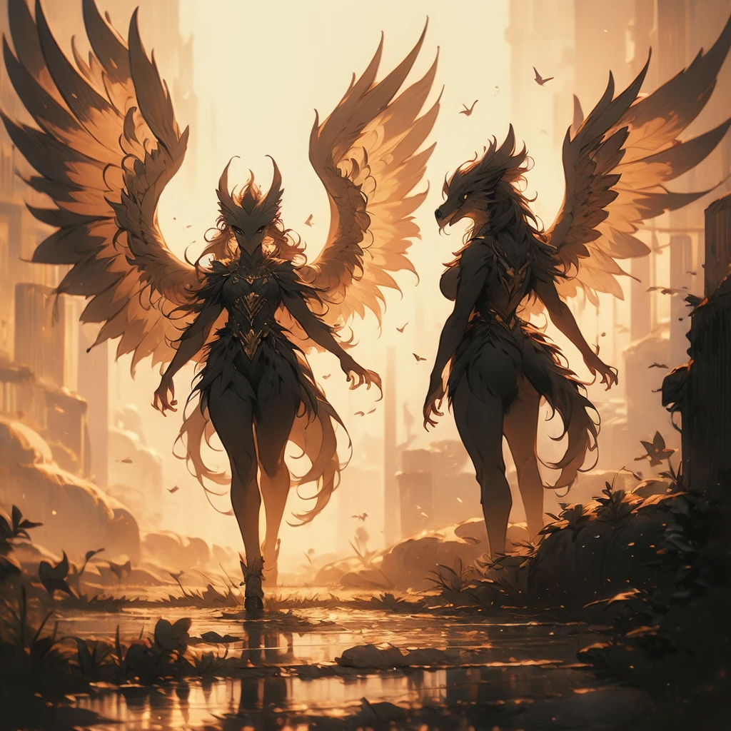 a close up of a bird with a long tail and a large wing, concept art by Jaime Jones, cgsociety, hurufiyya, mythical creature, gryphon, a mythical creature, harpy, fantasy creature, huge feathery wings, with large wings, from pathfinder, flying mythical beasts, fantasy creatures, mythical creatures, a phoenix, young harpy-girl