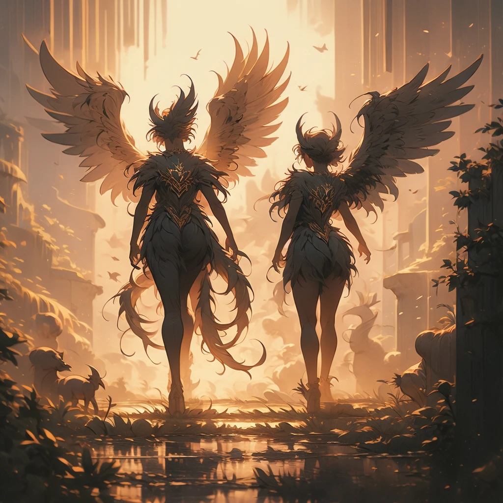 a close up of a bird with a long tail and a large wing, mythical creature, gryphon, a mythical creature, harpy, fantasy creature, huge feathery wings, with large wings, from pathfinder, flying mythical beasts, fantasy creatures, mythical creatures, a phoenix, young harpy-girl, wispy gigantic wings, with wings. ultra-detailed
