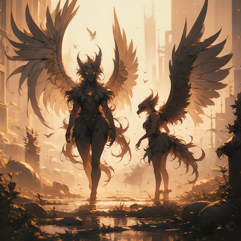a close up of a bird with a long tail and a large wing, concept art by Jaime Jones, cgsociety, hurufiyya, mythical creature, gryphon, a mythical creature, harpy, fantasy creature, huge feathery wings, with large wings, from pathfinder, flying mythical beasts, fantasy creatures, mythical creatures, a phoenix, young harpy-girl