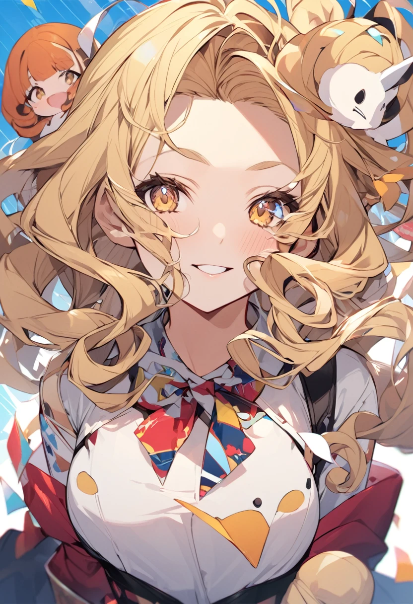 Create a face with blonde curly hair that&#39;s not too light and not too dark,hair cut on the sides,just on top curly,with karate gi and glove,with a muscular body, thin eyebrow with line,beautiful beak and very masculine square face,with honey eyes