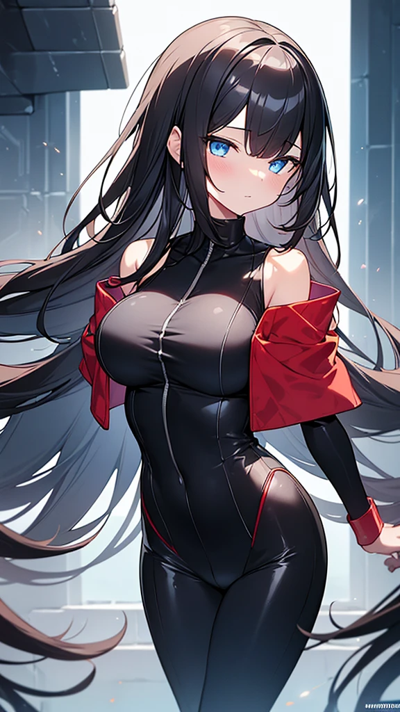 (Highly detailed CG Unity 32k wallpaper,masterpiece, Biological, whole body),(Best lighting, Best Shadow, Very delicate and beautiful),(One girl),blue eyes, Big Breasts, Black Hair,ボブカット,Red and black off-the-shoulder revealing high-cut SF bodysuit,One-piece swimsuit-style clothing,Neck Seal,High-tech sci-fi corridor, Dynamic pose, Detailed Machinery, Sleek design.,My crotch is wet, {{An extraterrestrial lifeform preys on girls and takes their place、Her breasts are bigger than a real girl&#39;s、Suitable for the mother}}, Unknown sensation, Feels good, Vigorous movement, more, instinct, Female fall, Bouncing chest, loose, loose, Next to a real girl skeleton, NSFW