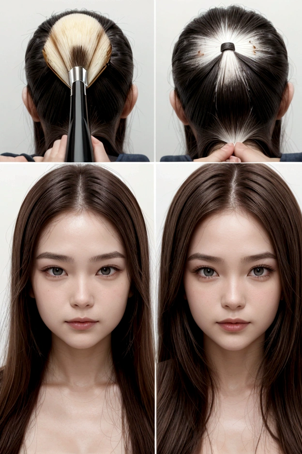 Split image showing a scalp before and after using the brush, highlighting the difference in cleanliness and health