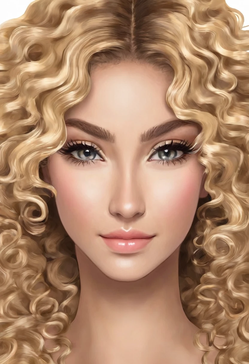Create a face with blonde curly hair that&#39;s not too light and not too dark,hair cut on the sides,just on top curly,with karate gi and glove,with a muscular body, thin eyebrow with line,beautiful beak and very masculine square face,with honey eyes
