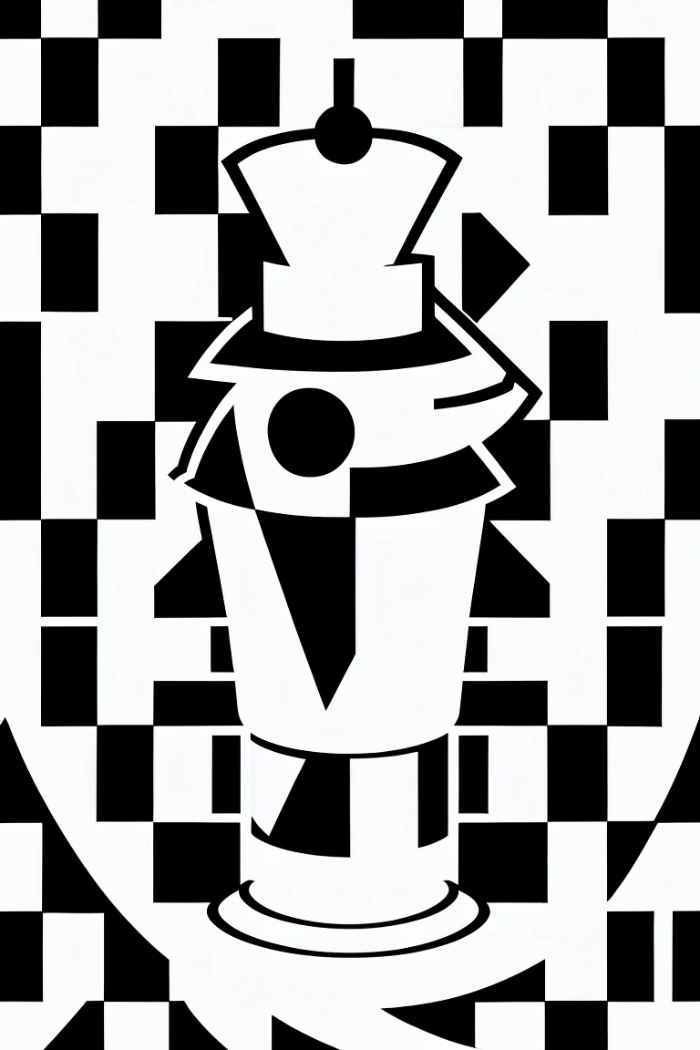chess line art logo, fun, geometric shapes, minimalist art, simple line art, bold contrasting colors, playful composition, chess piece icons, dynamic, clean design, digital art, vector illustration