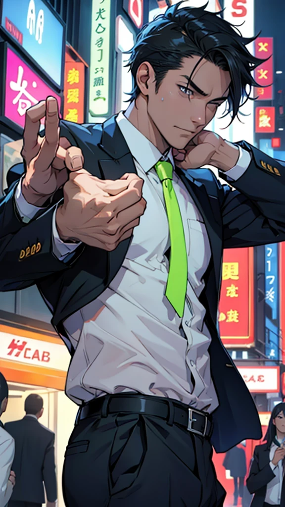 Businessman、Desperate facial expressions and gestures、neon
