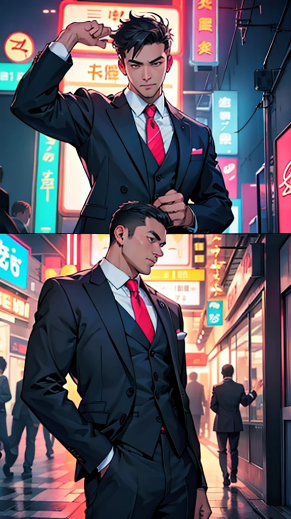 Businessman、Desperate facial expressions and gestures、neon