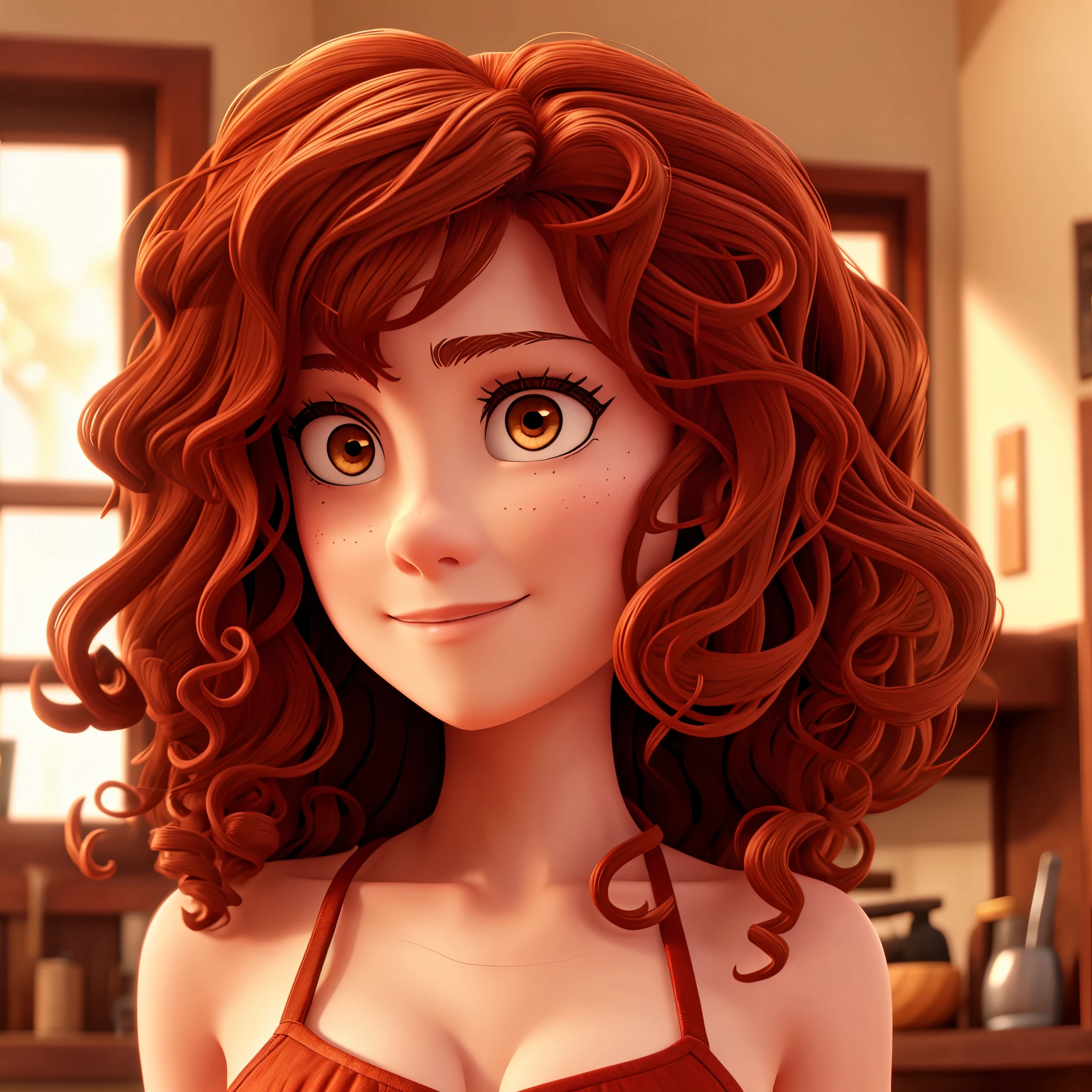 Brunette red curly hair