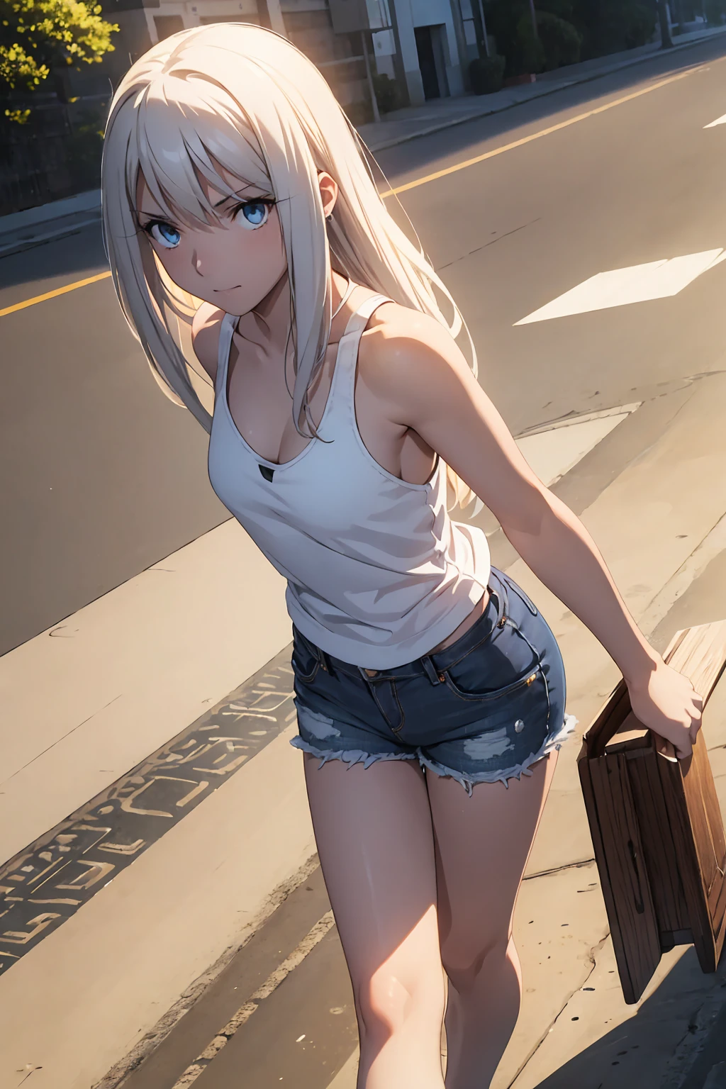 8K ultra-high quality,Super beautiful girl,Short Bob,shirt,Denim skirt,Knitted hat,Small breasts,shrine,sunset,
