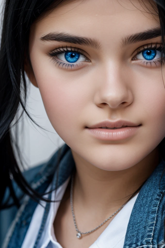 Teenager with black hair and blue eyes