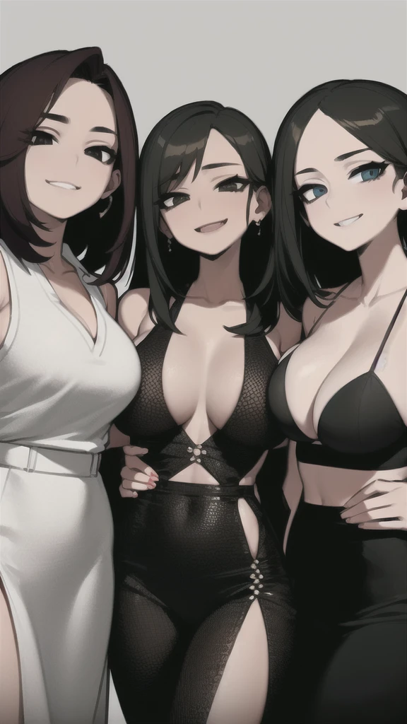 three sexy women who are wives of boy, looking at camera, seductive smiles, portrait, kindergarten teachers outfits