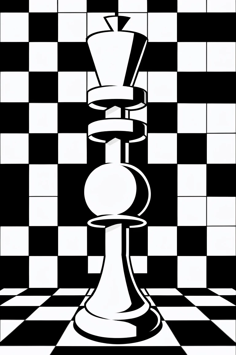 chess line art logo, fun, geometric shapes, minimalist art, simple line art, bold contrasting colors, playful composition, chess piece icons, dynamic, clean design, digital art, vector illustration, solid color background