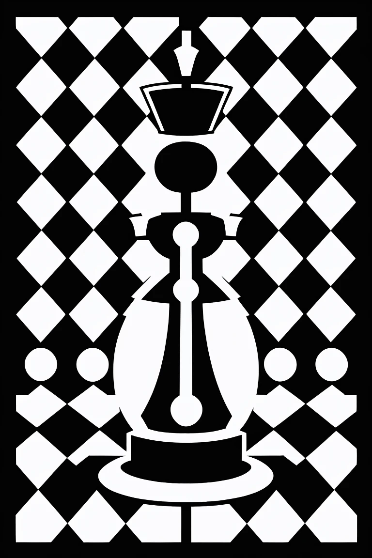chess line art logo, fun, geometric shapes, minimalist art, simple line art, bold contrasting colors, playful composition, chess piece icons, dynamic, clean design, digital art, vector illustration, solid color background