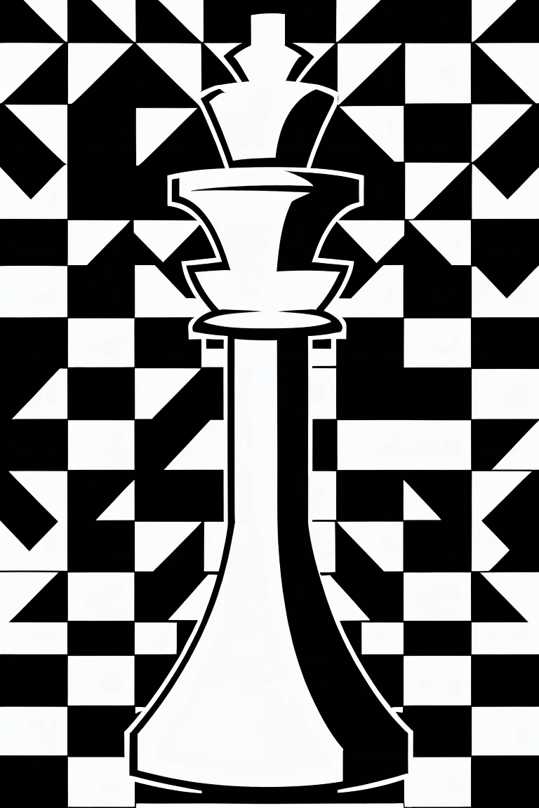 chess line art logo, fun, geometric shapes, minimalist art, simple line art, bold contrasting colors, playful composition, chess piece icons, dynamic, clean design, digital art, vector illustration, solid color background