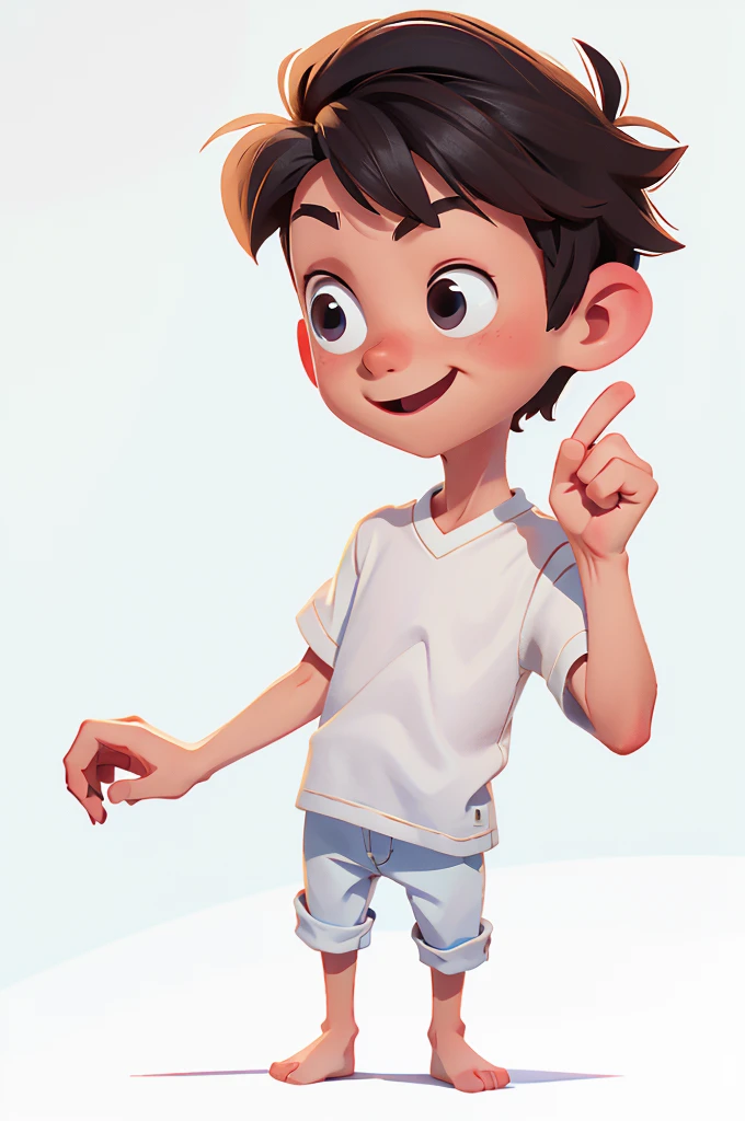 1 boy, solo, skinny body, happy, , with white background, hands down, standing straight, looking towards the camera, front face, looking straight, cute face
