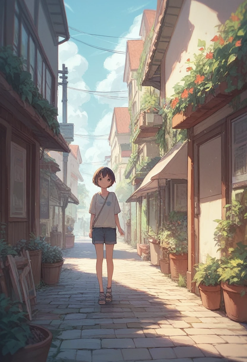 anime girl, casual clothing, cute, outdoors, concept, full body,