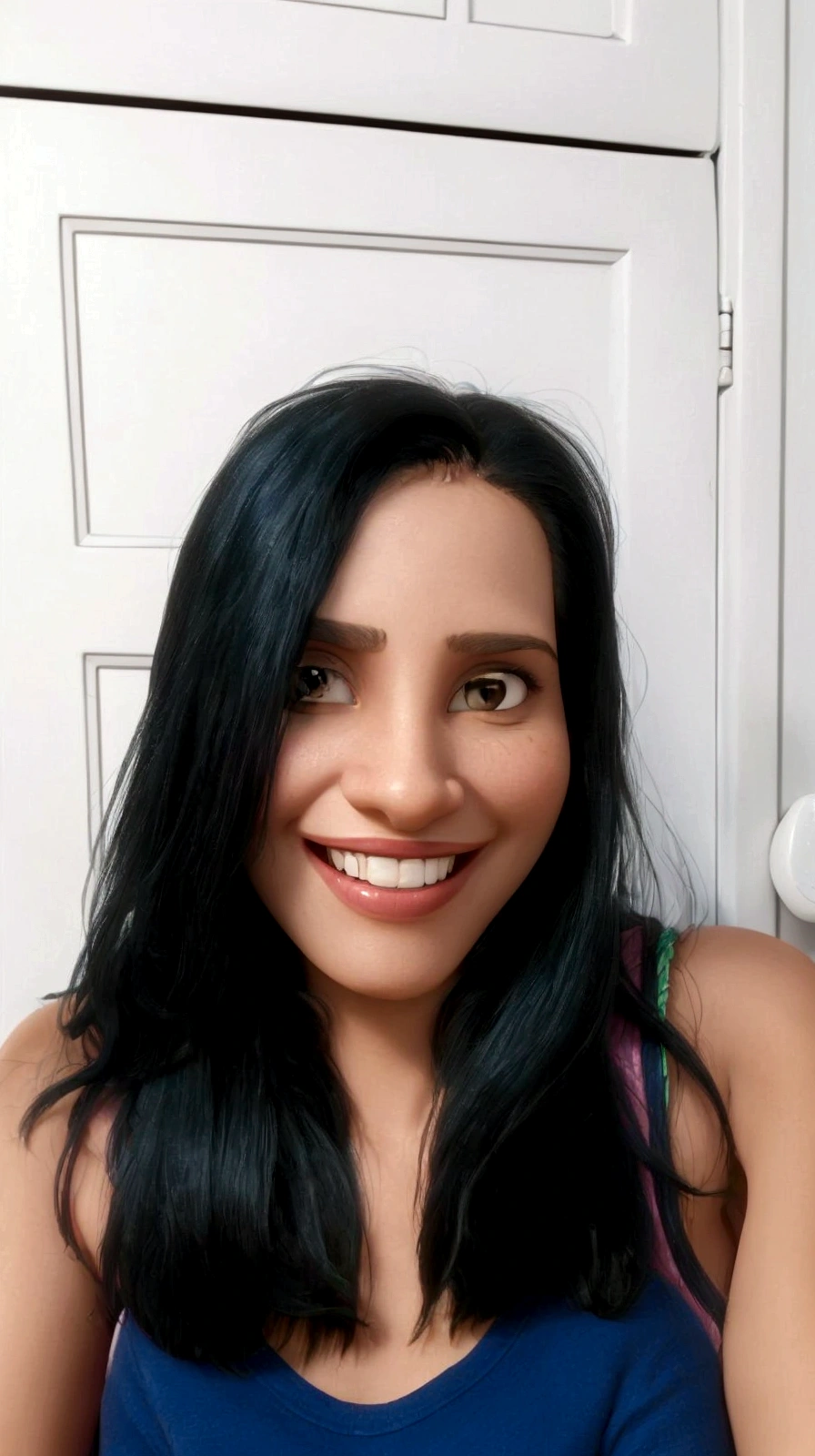 smiling woman with long black hair sitting in front of a door, profile image, 30 year old woman, 30 year old woman, 3 Brazilian mother of 5 years, about 3 5 years old, 30-year-old woman from cuba, with straight black hair, age 38, looks like fabiula natal, (age 38)