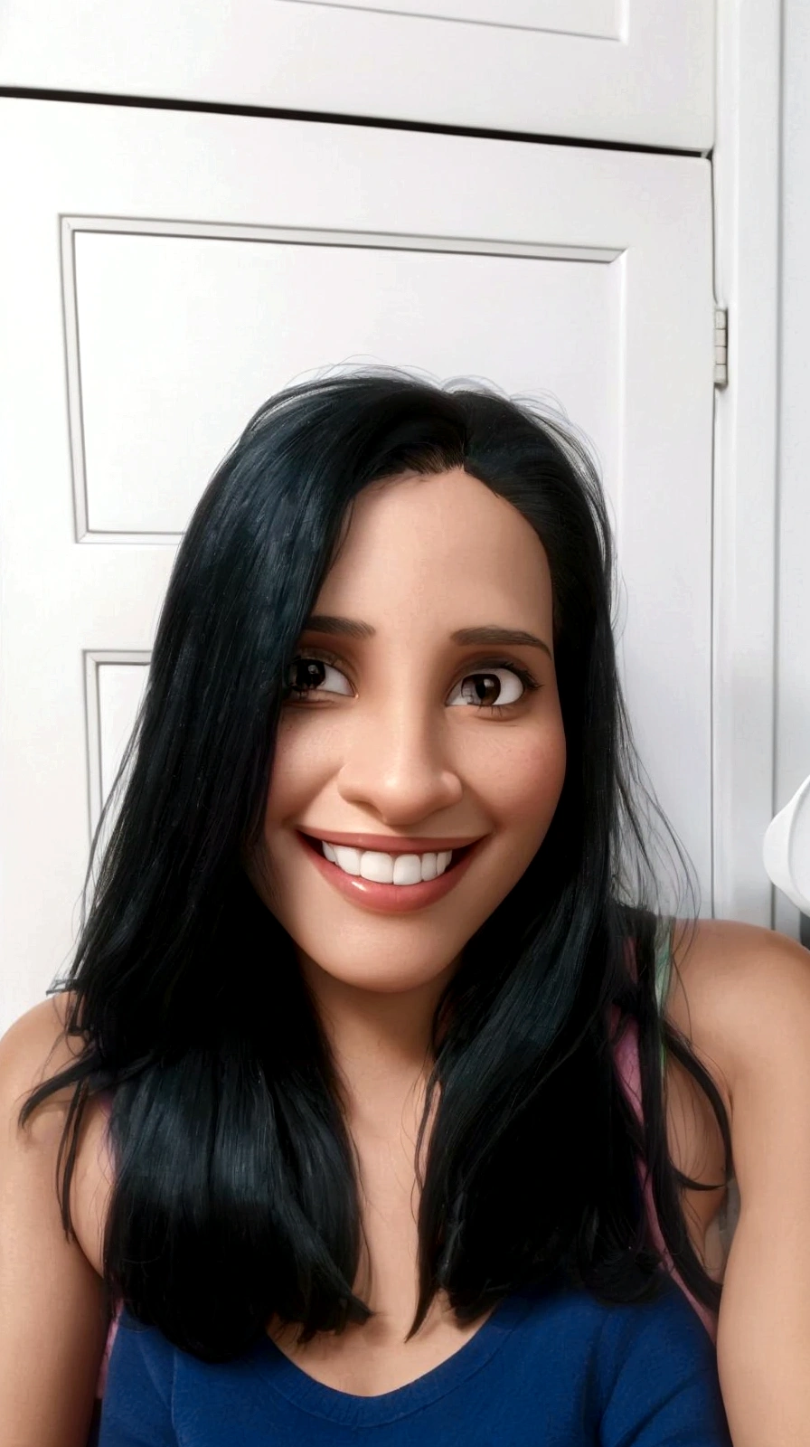 smiling woman with long black hair sitting in front of a door, profile image, 30 year old woman, 30 year old woman, 3 Brazilian mother of 5 years, about 3 5 years old, 30-year-old woman from cuba, with straight black hair, age 38, looks like fabiula natal, (age 38)
