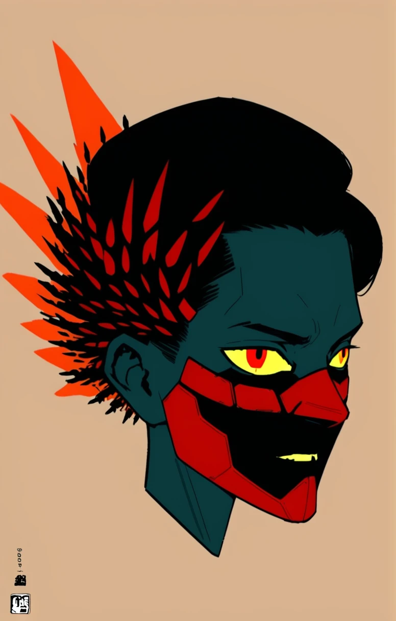 beautiful young anime man short brown hair, black mouth masked, black urban clothes, digital art portrait, with glowing skin, vibrant flat colors, and a gradient red background (best quality,4k,8k,highres,masterpiece:1.2) ultra-detailed,beautiful detailed red eyes,dramatic lighting,digital painting,concept art,character design