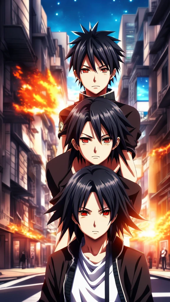 an anime character with orange eyes and dark hair in the middle of a city street, anime character portrait, stunning anime face portrait, naruto artstyle, anime style artwork, anime style 4 k, anime character art, anime art wallpaper 4 k, anime art wallpaper 4k, realistic anime art style, anime style hyper detailed, anime art style, anime portrait, anime trending artwork, realistic anime 3 d style, digital advanced anime art, advanced anime digital art, anime style art, anime art wallpaper 8 k, trending anime artwork, anime painting, a boy eith squad position
