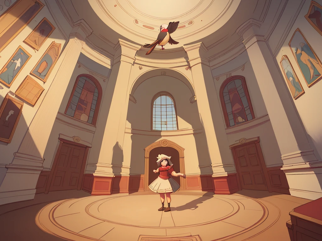 A entire historical museum map in the style of among us, a round room in the middle including a ruby, connected corridors, top down view, 2d game, bird perspective