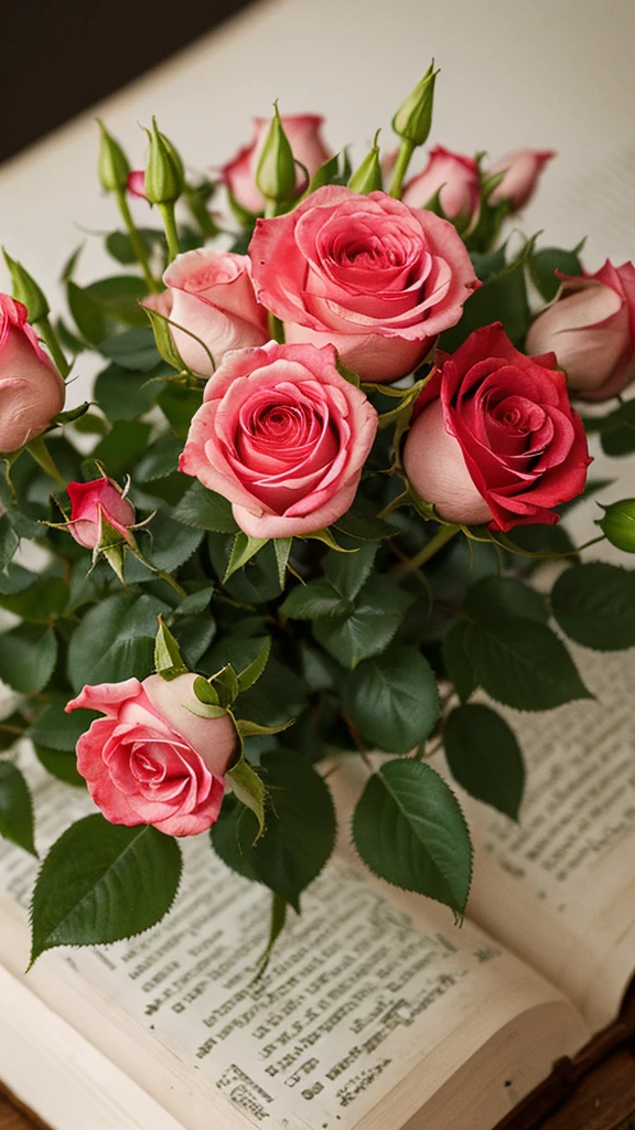 Bible with roses beside 
