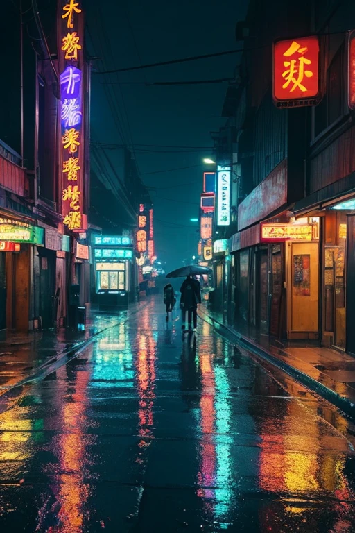 ((masterpiece)),((best quality)),((high detial)),((chinese illustrate,))
dark city,cyber punk,Neon lights reflected on the rain-soaked road,main street