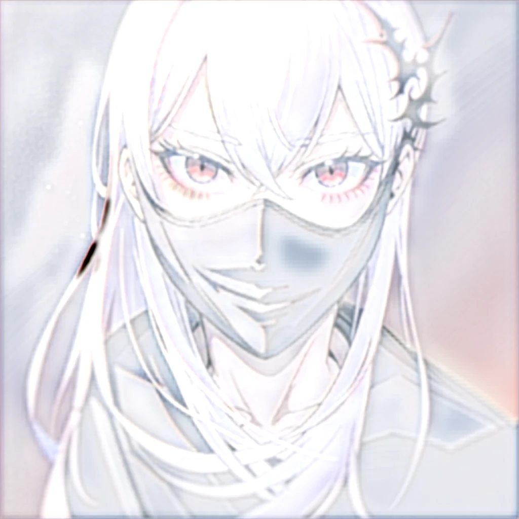 Boy,white hair,red eyes, black shirt, Black plants,black mask