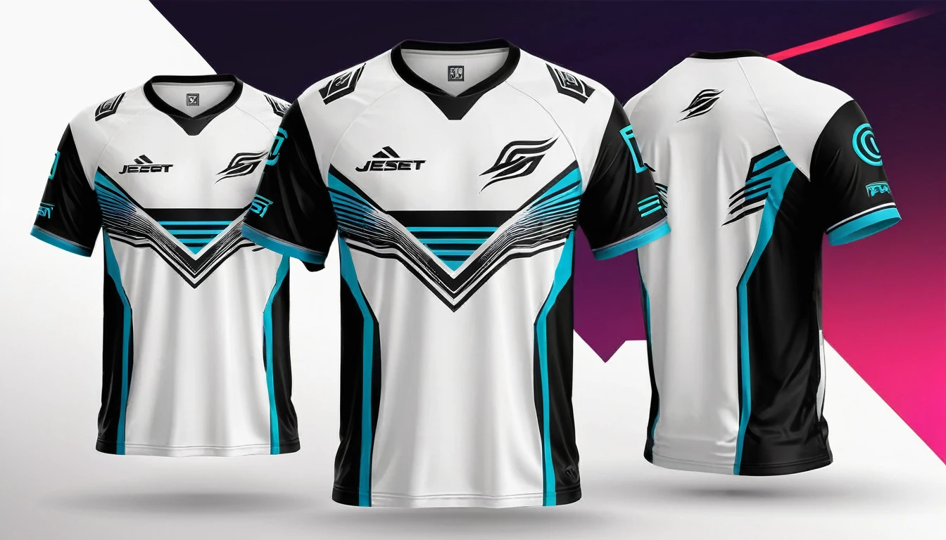 a white and rad jersey with a futuristic design, racing, e-sport style, no jersey, sport clothing, wearing a volleyball jersey, sports clothing, black jersey, shirt design, t shirt design, e-sports logo vector, esports, realistic clothing, tshirt design, t - shirt design, t-shirt design, gaming, professional sports style, sport t-shirt