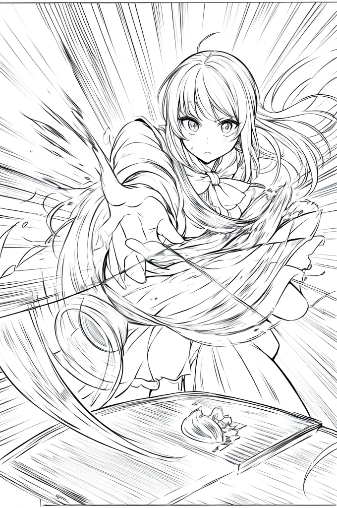 anime girl attacking a table with magic in her hand , drawing
