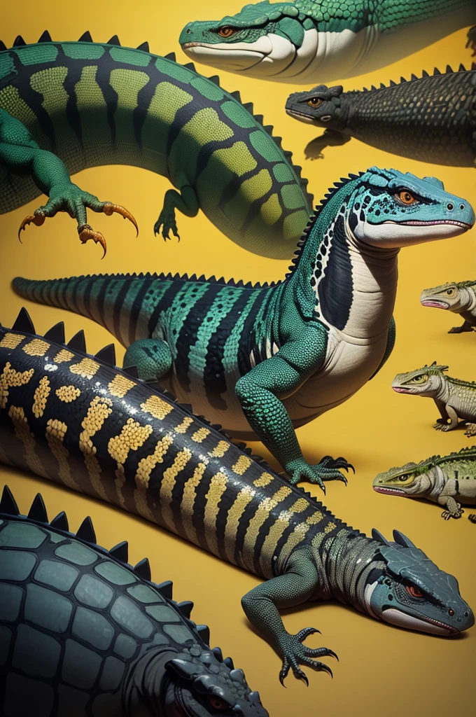 Megalania hybrid, Gila Monster, chameleon, Anolis, crow, Yellow Scorpion, Loggerhead Turtle, Açu Alligator and Orca