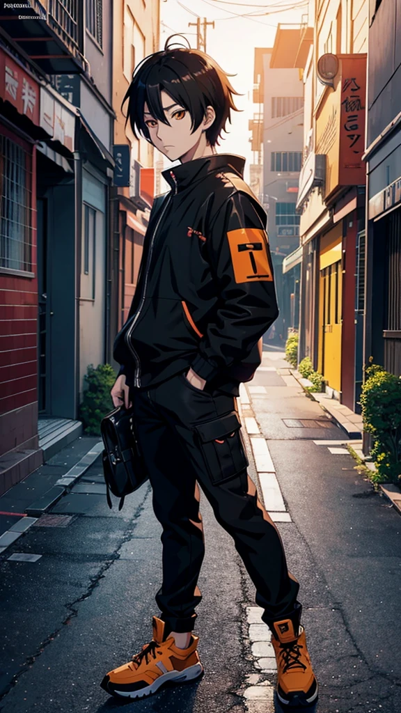 an anime character with orange eyes and dark hair in the middle of a city street, anime character portrait, stunning anime face portrait, naruto artstyle, anime style artwork, anime style 4 k, anime character art, anime art wallpaper 4 k, anime art wallpaper 4k, realistic anime art style, anime style hyper detailed, anime art style, anime portrait, anime trending artwork, realistic anime 3 d style, digital advanced anime art, advanced anime digital art, anime style art, anime art wallpaper 8 k, trending anime artwork, anime painting, a boy eith squad position