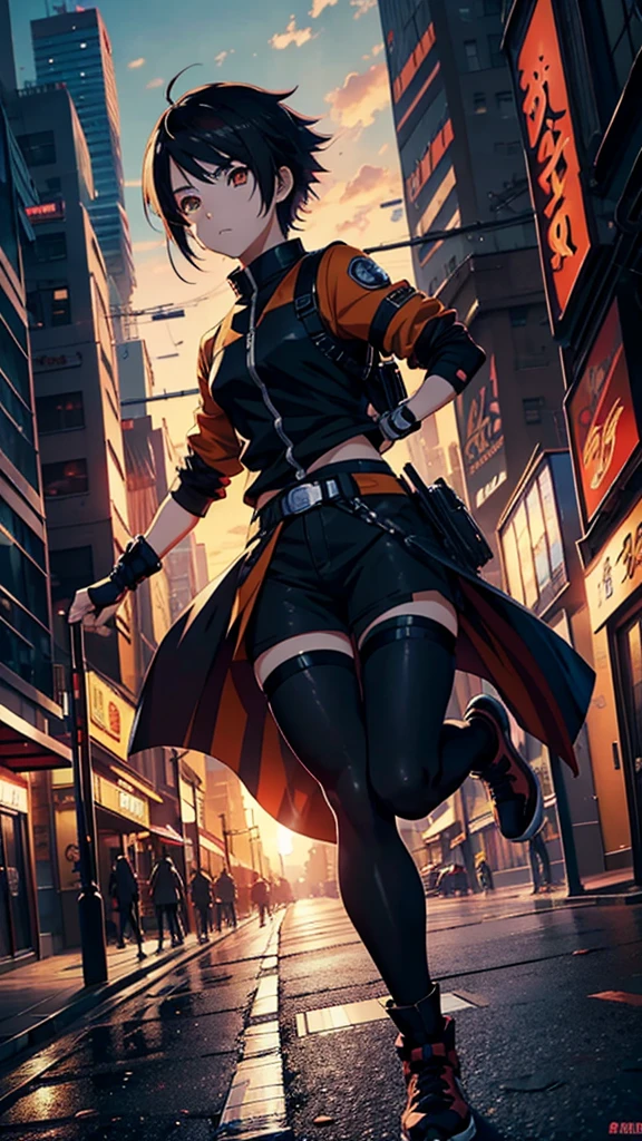 an anime character with orange eyes and dark hair in the middle of a city street, anime character portrait, stunning anime face portrait, naruto artstyle, anime style artwork, anime style 4 k, anime character art, anime art wallpaper 4 k, anime art wallpaper 4k, realistic anime art style, anime style hyper detailed, anime art style, anime portrait, anime trending artwork, realistic anime 3 d style, digital advanced anime art, advanced anime digital art, anime style art, anime art wallpaper 8 k, trending anime artwork, anime painting, a boy eith squad position
