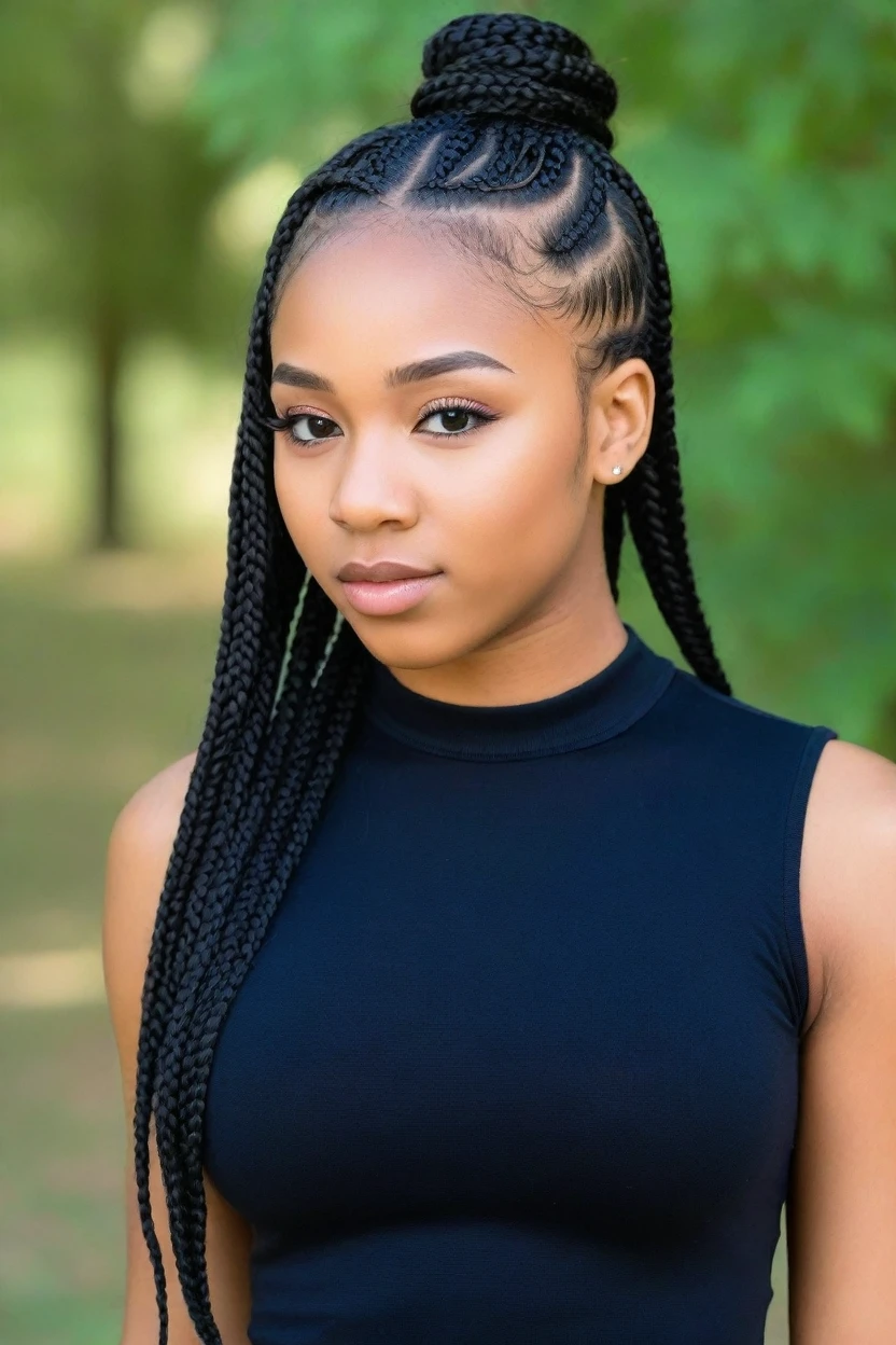 beautiful black teenager, action showing the perfect ass, steep nose, small-nose, thin lips, delicate features, braids in hair, cocked ass
