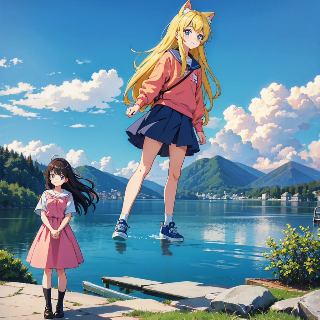 kawaii anime girl standing in a landscape