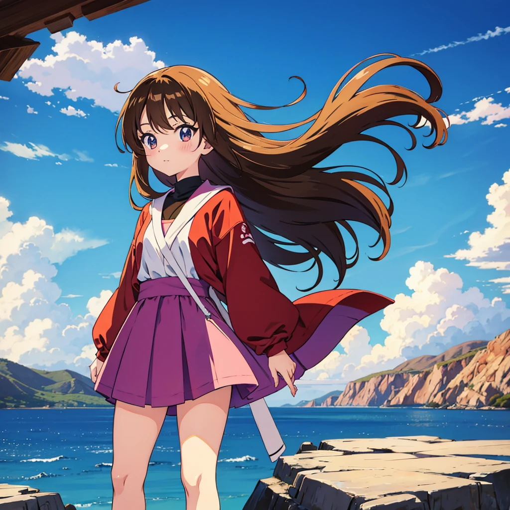 kawaii anime girl standing in a landscape
