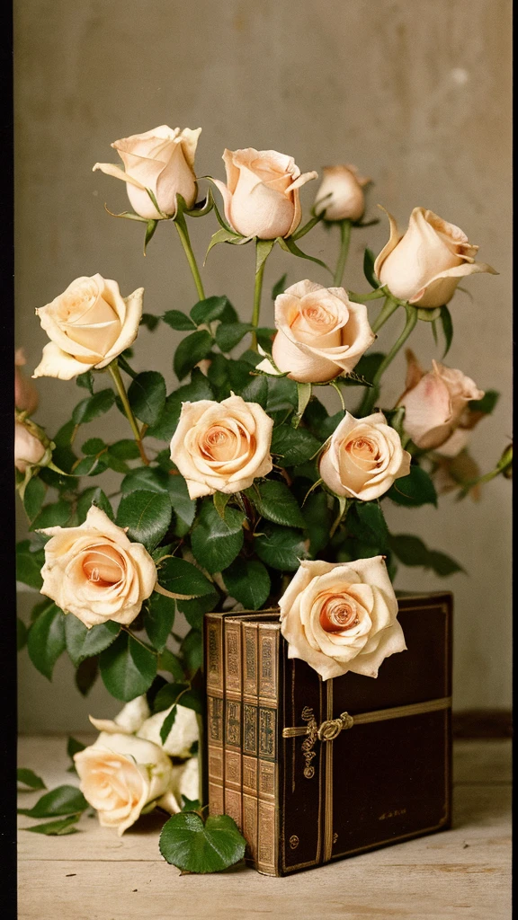 Bible with roses beside 
