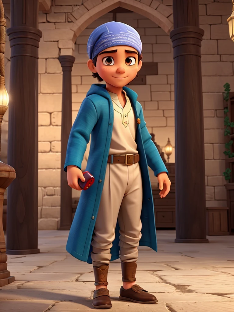 redo, my character holds a dice in his hand and wears Arabic clothes