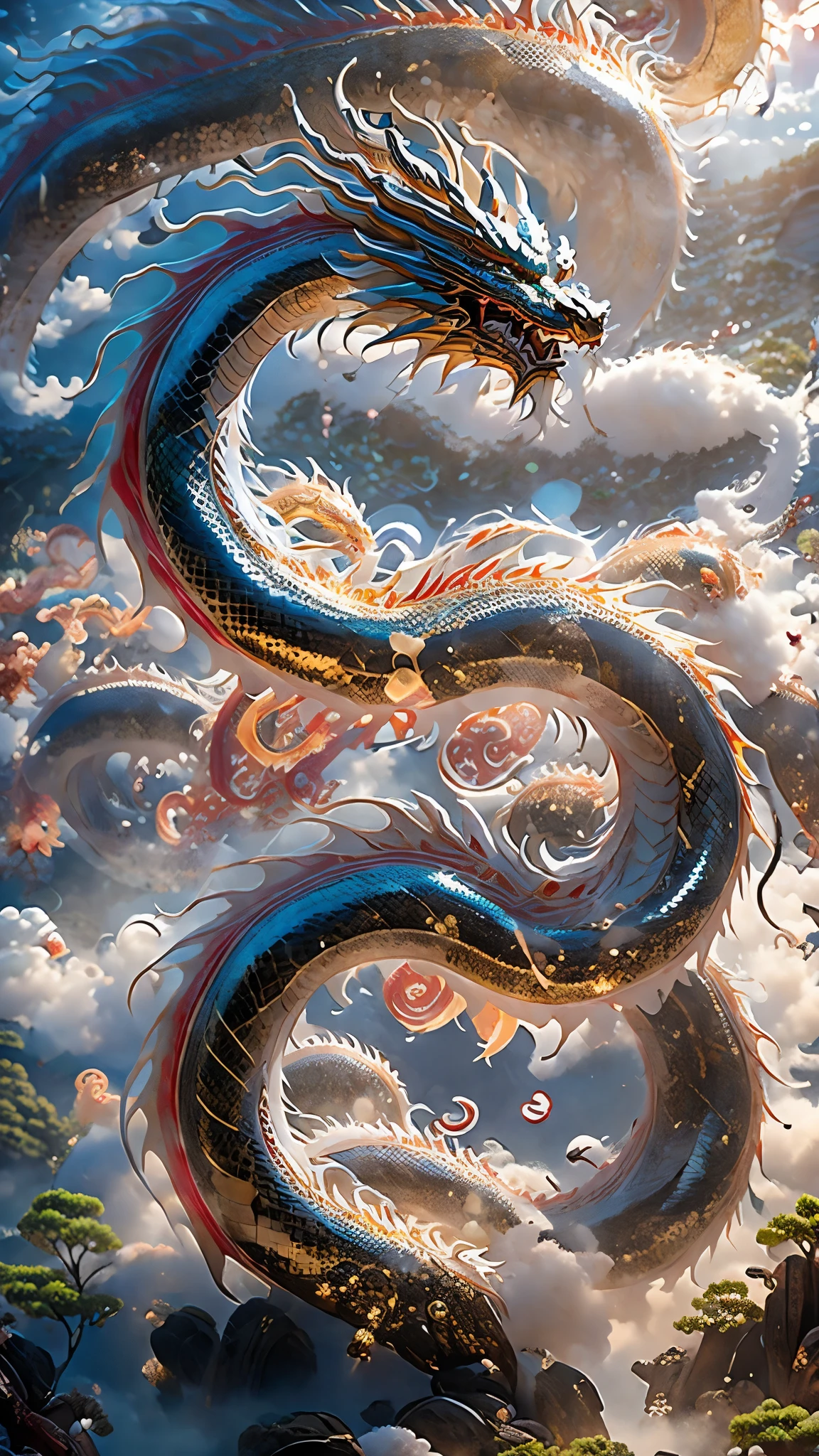 Chinese style dragon、Dragon God、Long as a snake、Thang Long、In the sea of clouds、spiritual、Fantasy