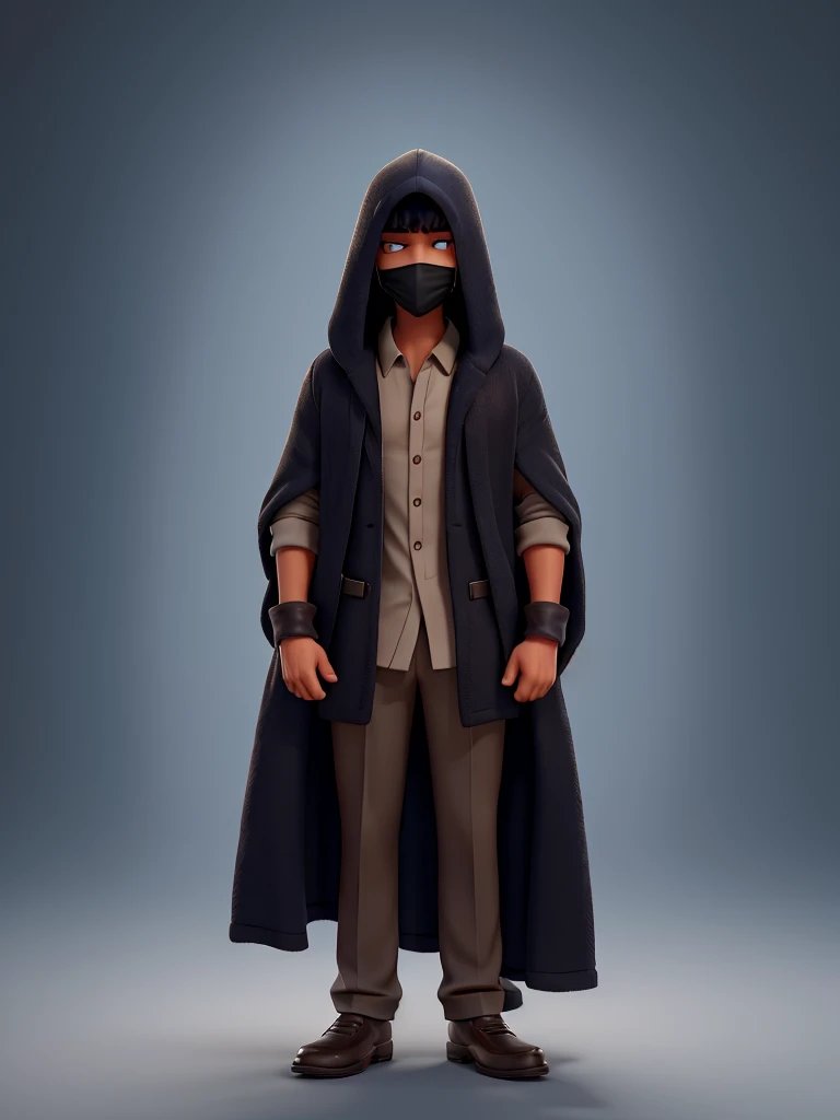 make him darker and the garment covers his face, only shows the eye