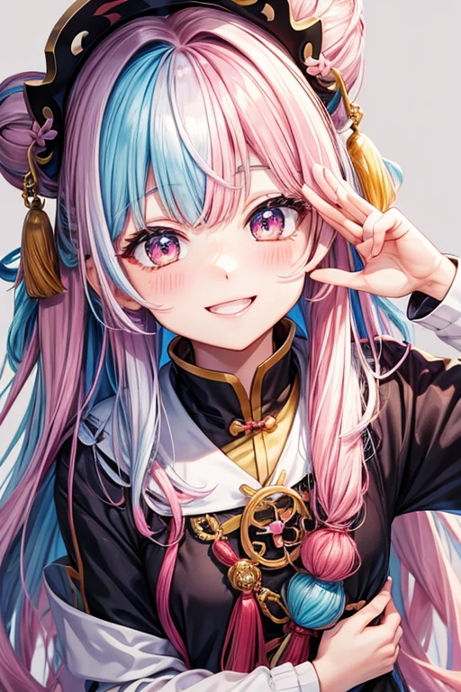 Portrait girl, multi-colored hair, big pink eyes, smile, 项链, 