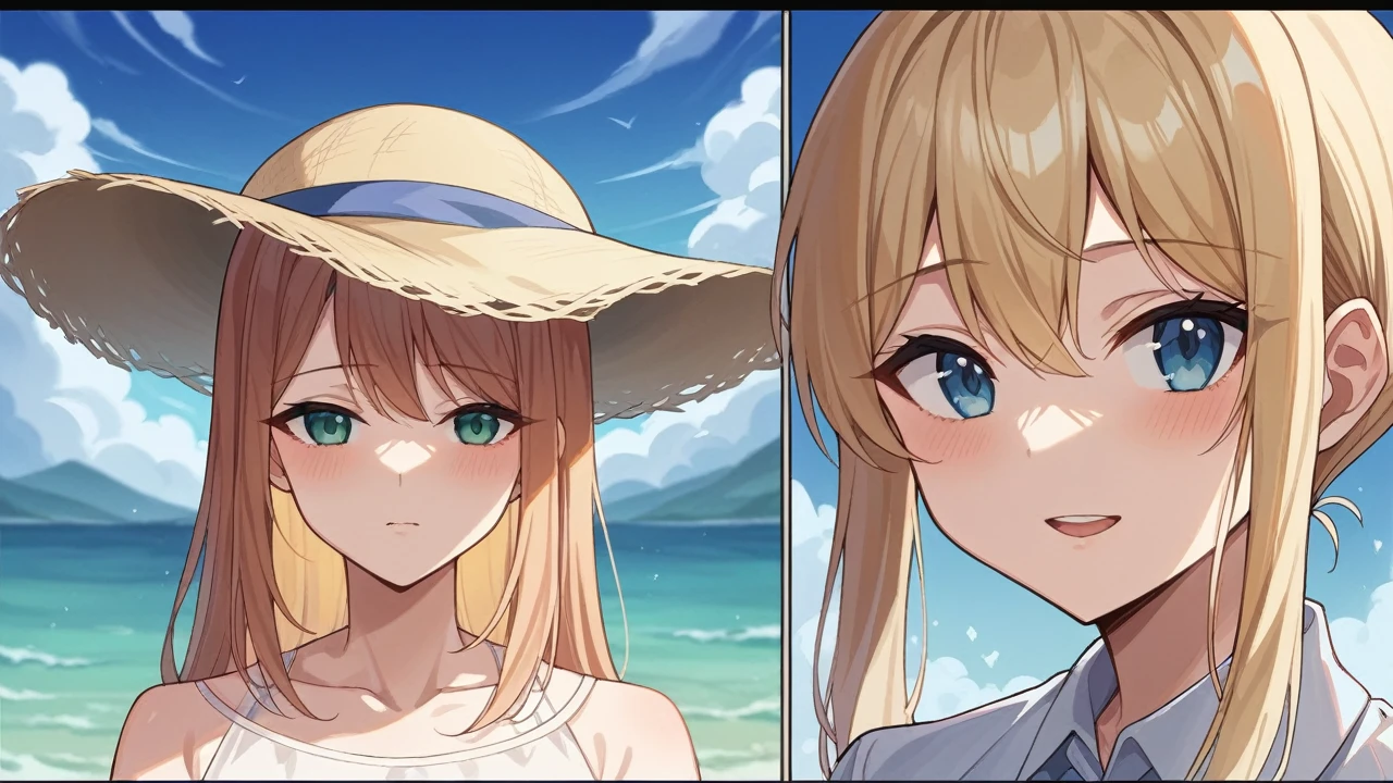 best illustrations、8K、highest quallity、(close up:1.5), beautiful sky、marvelous、目の前に広がるmarvelousな海、（Spectacular views：1.5）、breathtaking beauty、Spectacular blue views、Sparkling Beach、blue sky