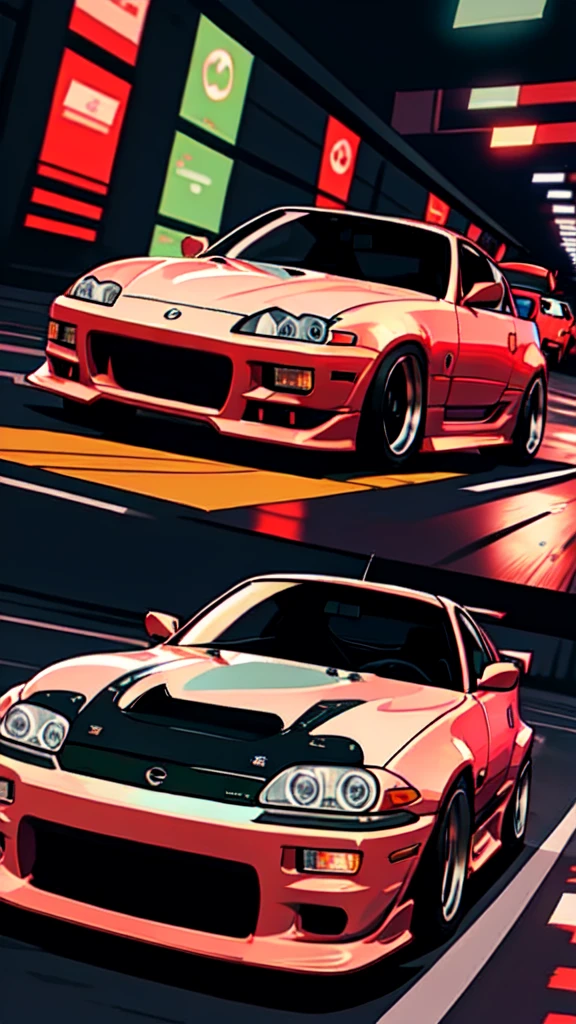 1 car,,350z nissan,wide body kit,bunny wide body kitdriving a night city,epic photo,