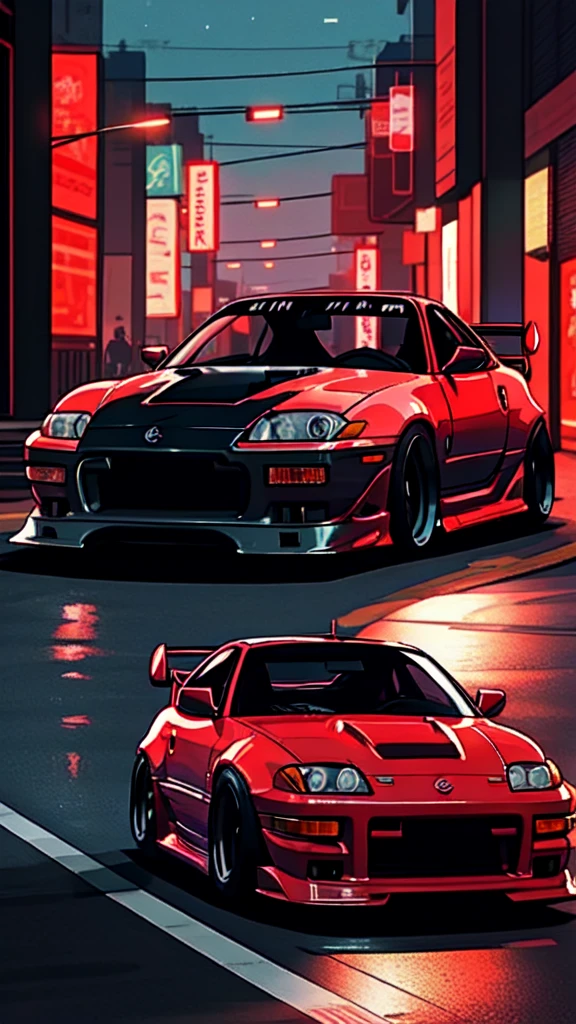 1 car,,350z nissan,wide body kit,bunny wide body kitdriving a night city,epic photo,