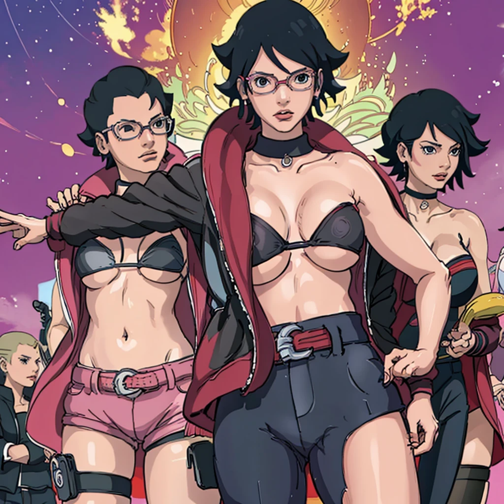 Sarada uchiha in a sexy bikini standing with 5 black male ,big breast