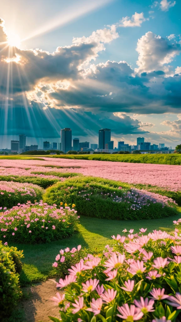 a close up of a field of flowers with a sky in the background, god's rays highly detailed, rays of life, god's rays, rays of god,    there is a picture of a beach with a pier in the distance, today\'s featured photograph 4k, clouds and wings and waves, clouds and waves, oceanside, crisp lines, harmony of swirly clouds, epic blue sky,    a view of a city with tall buildings and a green park, tokyo japan, tokyo city, tokyo city in the background, tokio, tokyo, japanese city, tokyo prefecture, new tokyo, aerial view of a city, tokyo in the background, bird's eye view of a city, modern tokyo, japanese downtown, osaka skyline background, in tokio, shinjuku seascape, heaven on earth, wide angle landscape photography, epic wide angle, wispy clouds, big sky, big blue sky god sun rays, few sun rays, rays of god shining from above, rays of the sun, sun rays at sunset, rays of sunlight, godly light, rays of sunlights, rays of sun