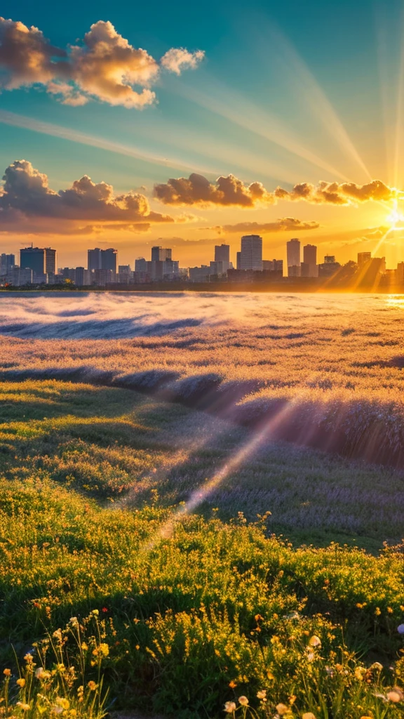 a close up of a field of flowers with a sky in the background, god's rays highly detailed, rays of life, god's rays, rays of god, there is a picture of a beach with a pier in the distance, today\'s featured photograph 4k, clouds and wings and waves, clouds and waves, oceanside, crisp lines, harmony of swirly clouds, epic blue sky, a view of a city with tall buildings and a green park, tokyo japan, tokyo city, tokyo city in the background, tokio, tokyo, japanese city, tokyo prefecture, new tokyo, aerial view of a city, tokyo in the background, bird's eye view of a city, modern tokyo, japanese downtown, osaka skyline background, in tokio, shinjuku seascape, heaven on earth, wide angle landscape photography, epic wide angle, wispy clouds, big sky, big blue sky god sun rays, few sun rays, rays of god shining from above, rays of the sun, sun rays at sunset, rays of sunlight, godly light, rays of sunlights, rays of sun